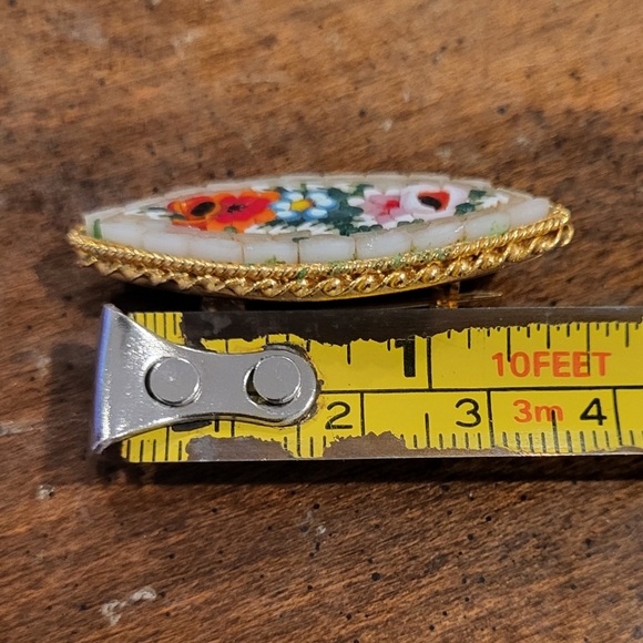 Vintage Micro Mosaic Oval Floral Brooch Pin Made In Italy - Picture 3 of 3